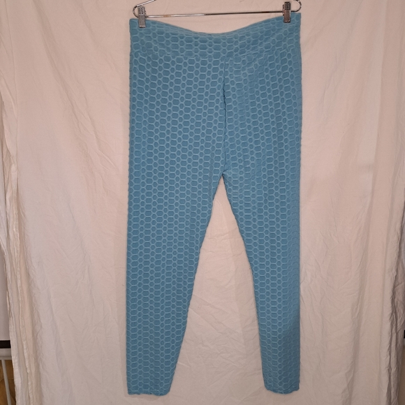 Doublju Leggings Turquoise Plus Size 2X Light Blue NWT Honeycomb Pattern - Picture 6 of 8
